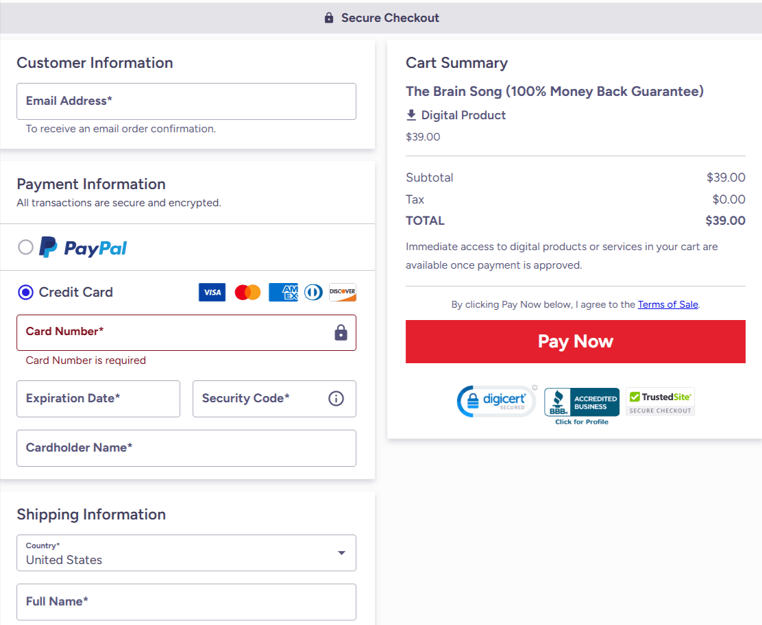 The Brain Song Checkout Page